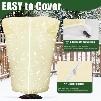 8 Pcs Plant Covers Frost Protection Bag Winter Reusable Plants Jacket with Drawstring Shrub Protection Wraps Bags Frost Blanket for Winter Outdoor Garden Plants (Beige, 47 x 31.5 Inch)