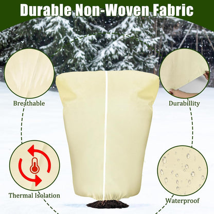 8 Pcs Plant Covers Frost Protection Bag Winter Reusable Plants Jacket with Drawstring Shrub Protection Wraps Bags Frost Blanket for Winter Outdoor Garden Plants (Beige, 47 x 31.5 Inch)