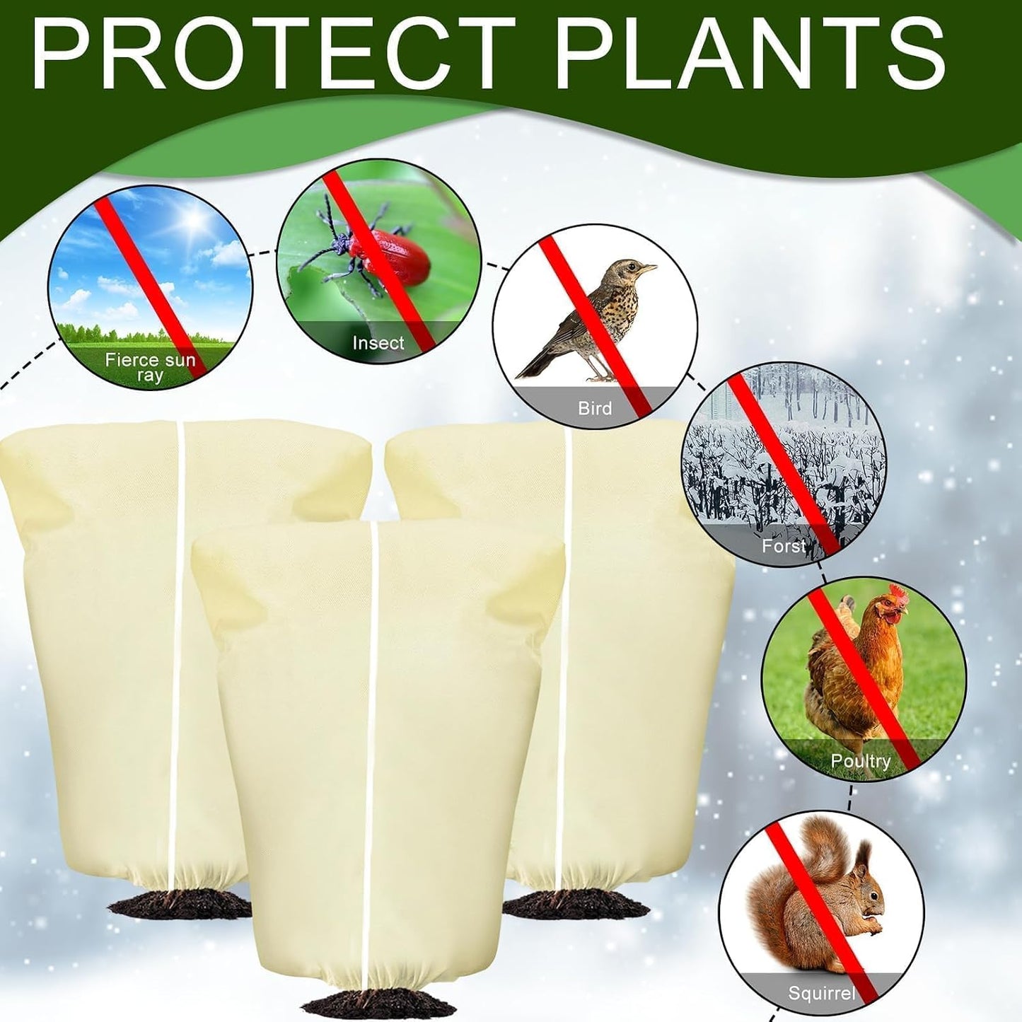 8 Pcs Plant Covers Frost Protection Bag Winter Reusable Plants Jacket with Drawstring Shrub Protection Wraps Bags Frost Blanket for Winter Outdoor Garden Plants (Beige, 47 x 31.5 Inch)