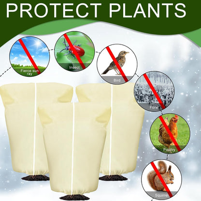 8 Pcs Plant Covers Frost Protection Bag Winter Reusable Plants Jacket with Drawstring Shrub Protection Wraps Bags Frost Blanket for Winter Outdoor Garden Plants (Beige, 47 x 31.5 Inch)