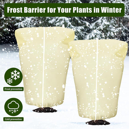 8 Pcs Plant Covers Frost Protection Bag Winter Reusable Plants Jacket with Drawstring Shrub Protection Wraps Bags Frost Blanket for Winter Outdoor Garden Plants (Beige, 47 x 31.5 Inch)