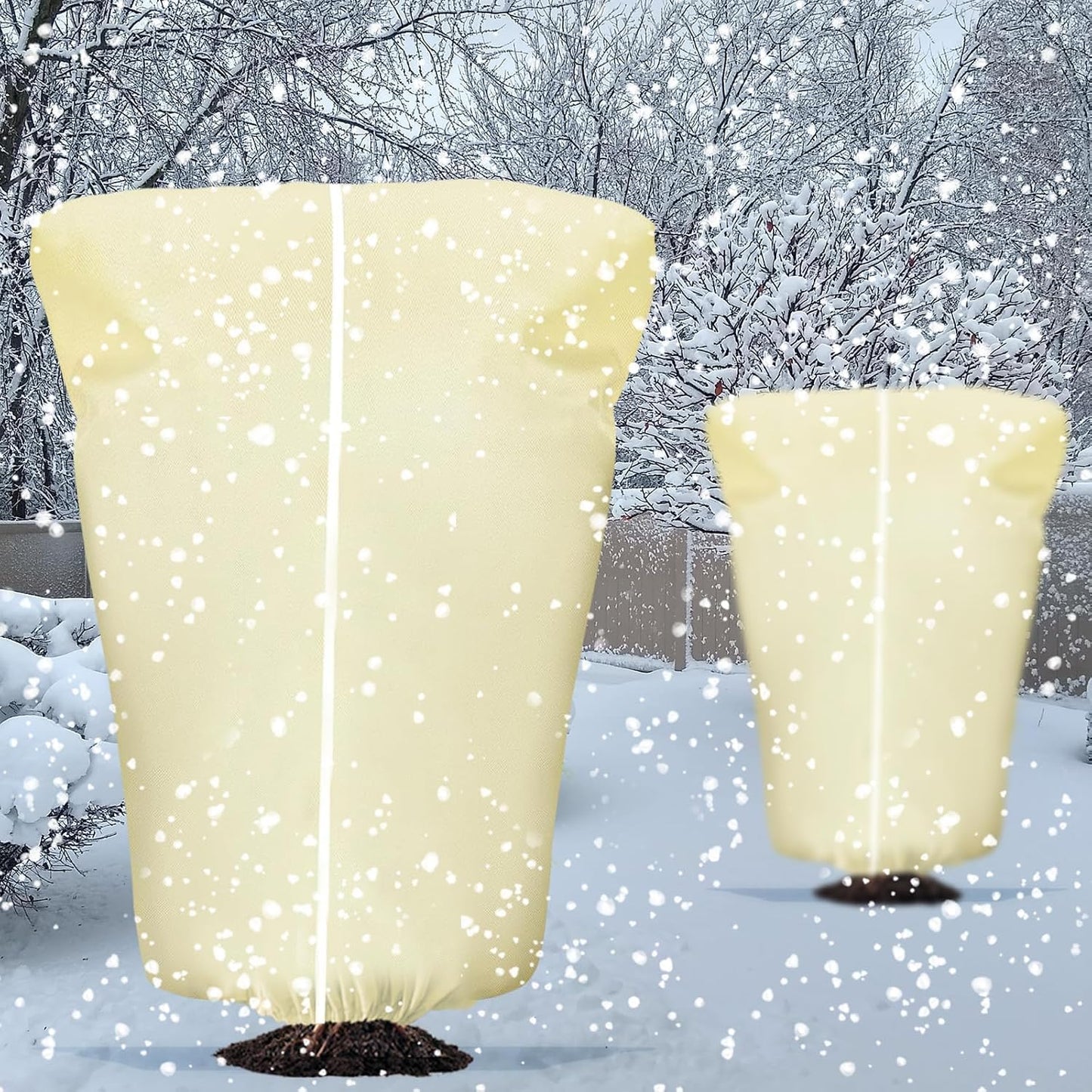 8 Pcs Plant Covers Frost Protection Bag Winter Reusable Plants Jacket with Drawstring Shrub Protection Wraps Bags Frost Blanket for Winter Outdoor Garden Plants (Beige, 47 x 31.5 Inch)