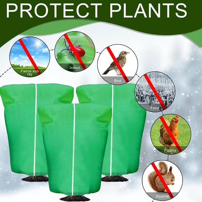 8 Pcs Plant Covers Frost Protection Bag Winter Reusable Plants Jacket with Drawstring Shrub Protection Wraps Bags Frost Blanket for Winter Outdoor Garden Plants (Beige, 47 x 31.5 Inch)