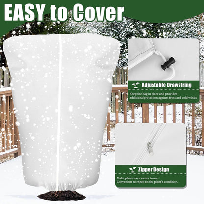 8 Pcs Plant Covers Frost Protection Bag Winter Reusable Plants Jacket with Drawstring Shrub Protection Wraps Bags Frost Blanket for Winter Outdoor Garden Plants (Beige, 47 x 31.5 Inch)