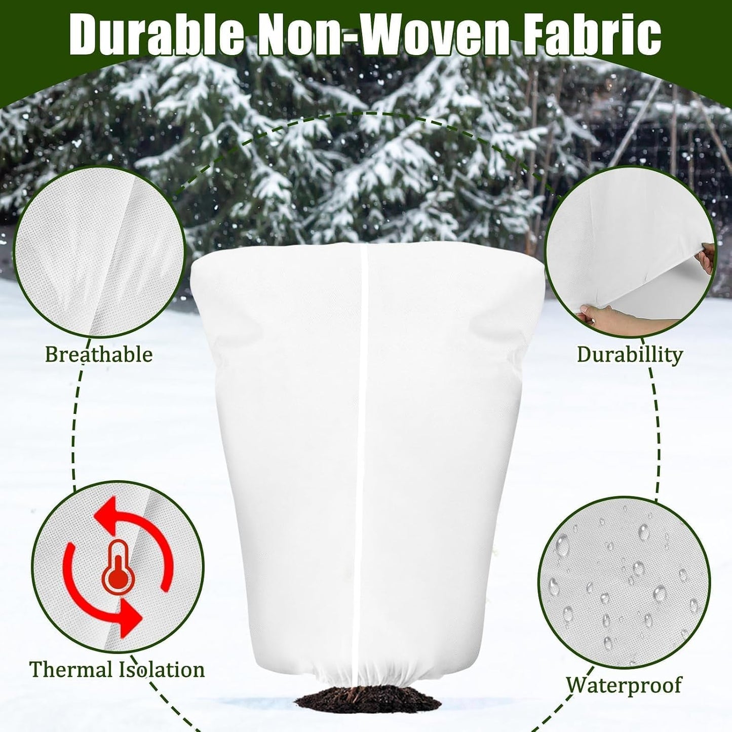 8 Pcs Plant Covers Frost Protection Bag Winter Reusable Plants Jacket with Drawstring Shrub Protection Wraps Bags Frost Blanket for Winter Outdoor Garden Plants (Beige, 47 x 31.5 Inch)