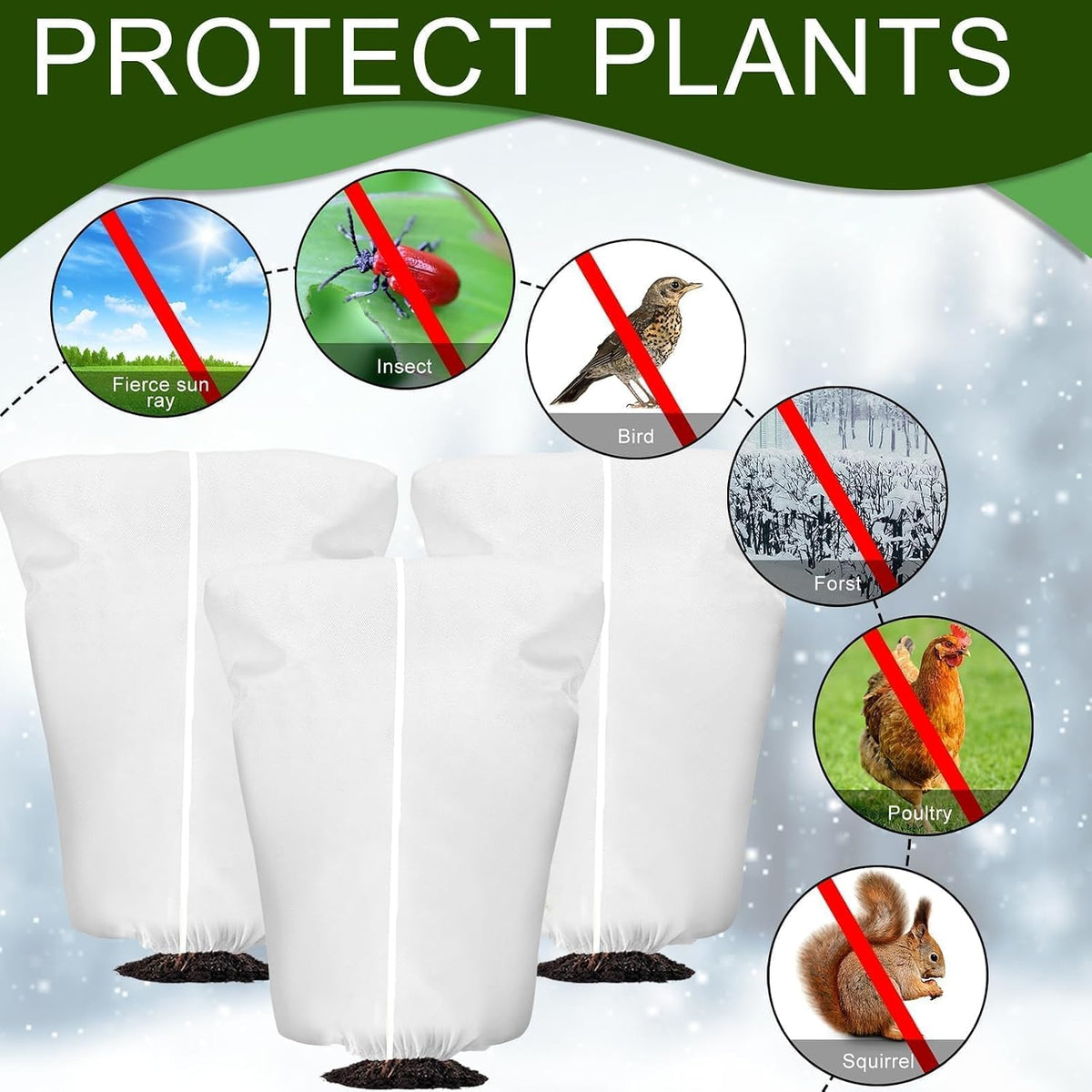 8 Pcs Plant Covers Frost Protection Bag Winter Reusable Plants Jacket with Drawstring Shrub Protection Wraps Bags Frost Blanket for Winter Outdoor Garden Plants (Beige, 47 x 31.5 Inch)