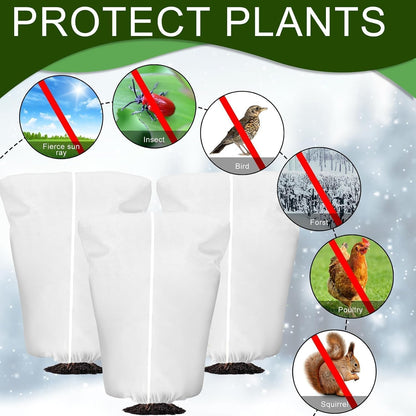 8 Pcs Plant Covers Frost Protection Bag Winter Reusable Plants Jacket with Drawstring Shrub Protection Wraps Bags Frost Blanket for Winter Outdoor Garden Plants (Beige, 47 x 31.5 Inch)