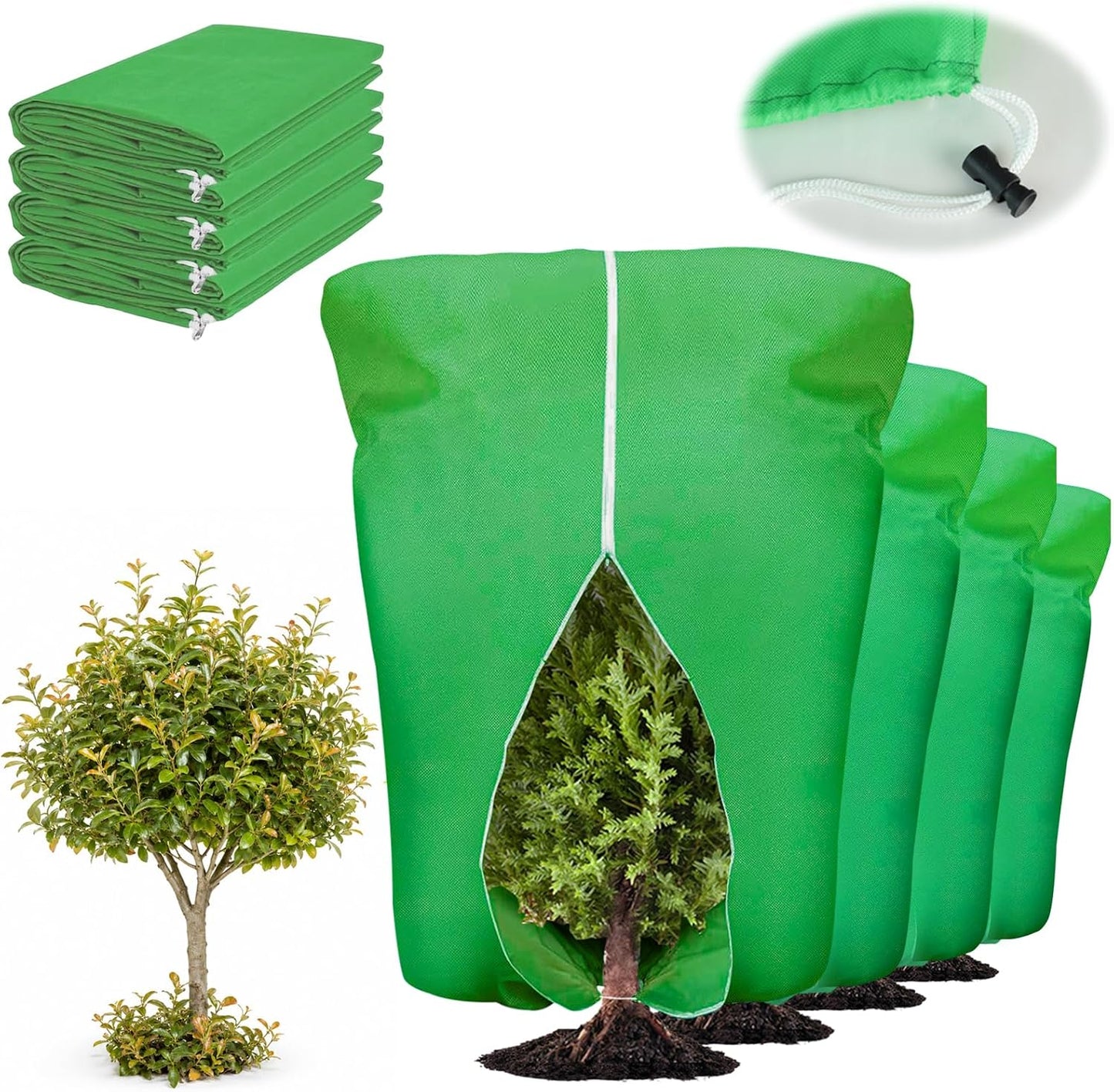 8 Pcs Plant Covers Frost Protection Bag Winter Reusable Plants Jacket with Drawstring Shrub Protection Wraps Bags Frost Blanket for Winter Outdoor Garden Plants (Beige, 47 x 31.5 Inch)