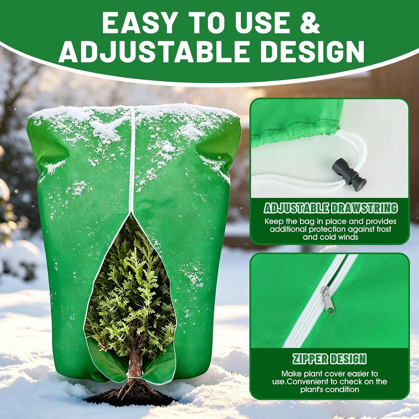 8 Pcs Plant Covers Frost Protection Bag Winter Reusable Plants Jacket with Drawstring Shrub Protection Wraps Bags Frost Blanket for Winter Outdoor Garden Plants (Beige, 47 x 31.5 Inch)