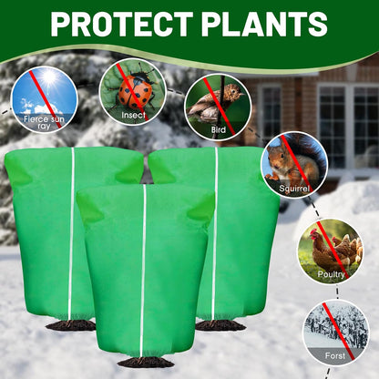 8 Pcs Plant Covers Frost Protection Bag Winter Reusable Plants Jacket with Drawstring Shrub Protection Wraps Bags Frost Blanket for Winter Outdoor Garden Plants (Beige, 47 x 31.5 Inch)