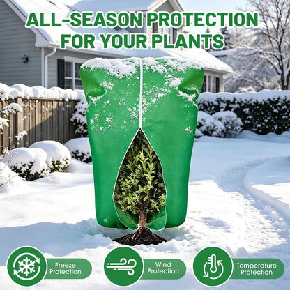 8 Pcs Plant Covers Frost Protection Bag Winter Reusable Plants Jacket with Drawstring Shrub Protection Wraps Bags Frost Blanket for Winter Outdoor Garden Plants (Beige, 47 x 31.5 Inch)