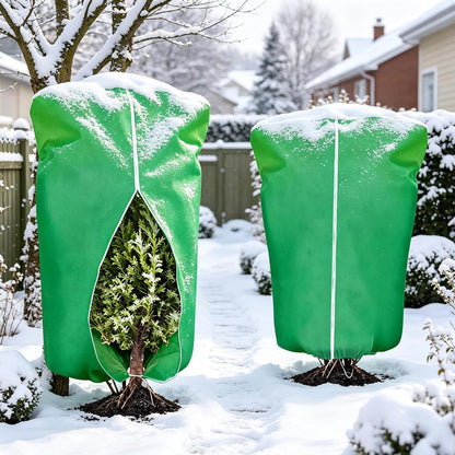 8 Pcs Plant Covers Frost Protection Bag Winter Reusable Plants Jacket with Drawstring Shrub Protection Wraps Bags Frost Blanket for Winter Outdoor Garden Plants (Beige, 47 x 31.5 Inch)