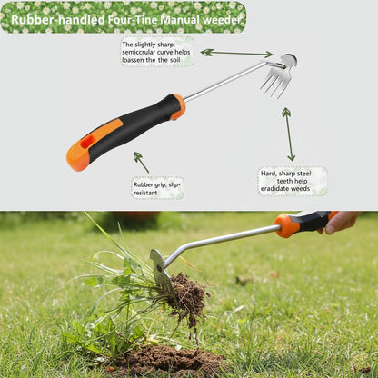 Weed Puller Tool, Portable Rubber-Handled Garden Tools, Four-Tined Weeding Tool, Uprooting Weeding Tools, Crevice Weeder, Yard Weed Tools and Weed Removal Tool (style1)