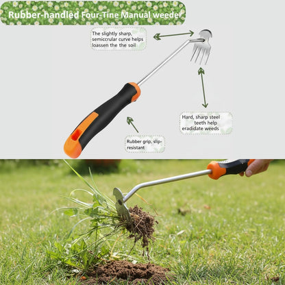 Weed Puller Tool, Portable Rubber-Handled Garden Tools, Four-Tined Weeding Tool, Uprooting Weeding Tools, Crevice Weeder, Yard Weed Tools and Weed Removal Tool (style1)