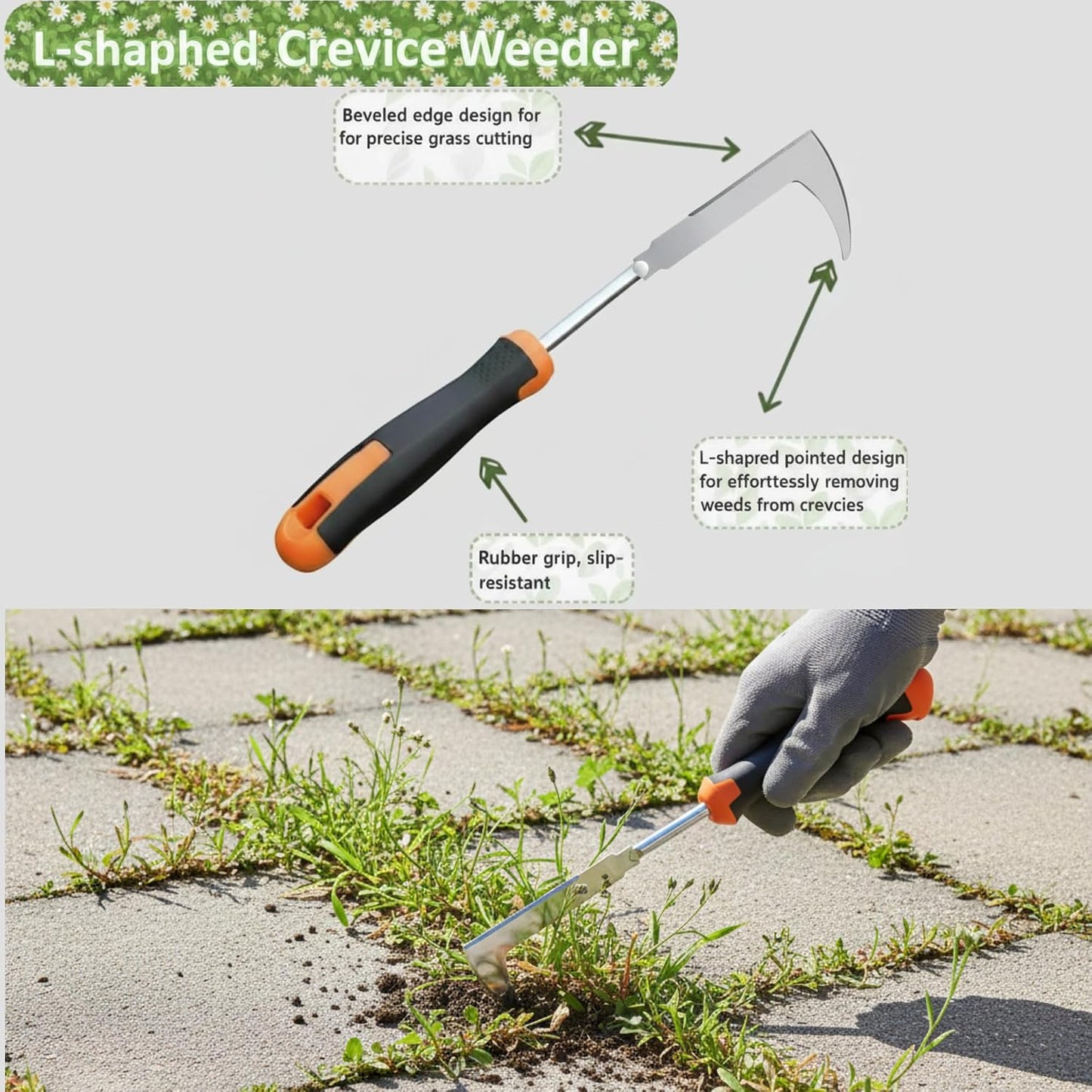 Weed Puller Tool, Portable Rubber-Handled Garden Tools, Four-Tined Weeding Tool, Uprooting Weeding Tools, Crevice Weeder, Yard Weed Tools and Weed Removal Tool (style1)