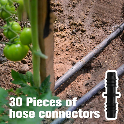 30Pcs 8mmx11mm PE tubing Drip Irrigation Fittings, Soaker Hose Barbed Coupling Connector, Water Pipe Joint Double Barb Straight Connector for Garden Lawn Drip Irrigation 8/11mm Sprinkler System