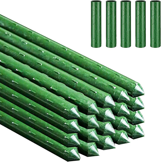 Garden Stakes, Sturdy Plant Support Sticks - 20PCS Plastic Coated Steel Core Stakes with 5PCS Connector for Climbing Plants, Beans & Shrubs (16.1 Inch Length)