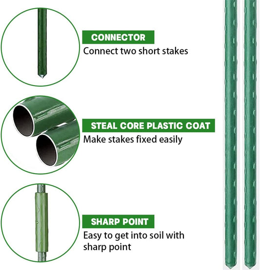 Garden Stakes, Sturdy Plant Support Sticks - 20PCS Plastic Coated Steel Core Stakes with 5PCS Connector for Climbing Plants, Beans & Shrubs (16.1 Inch Length)