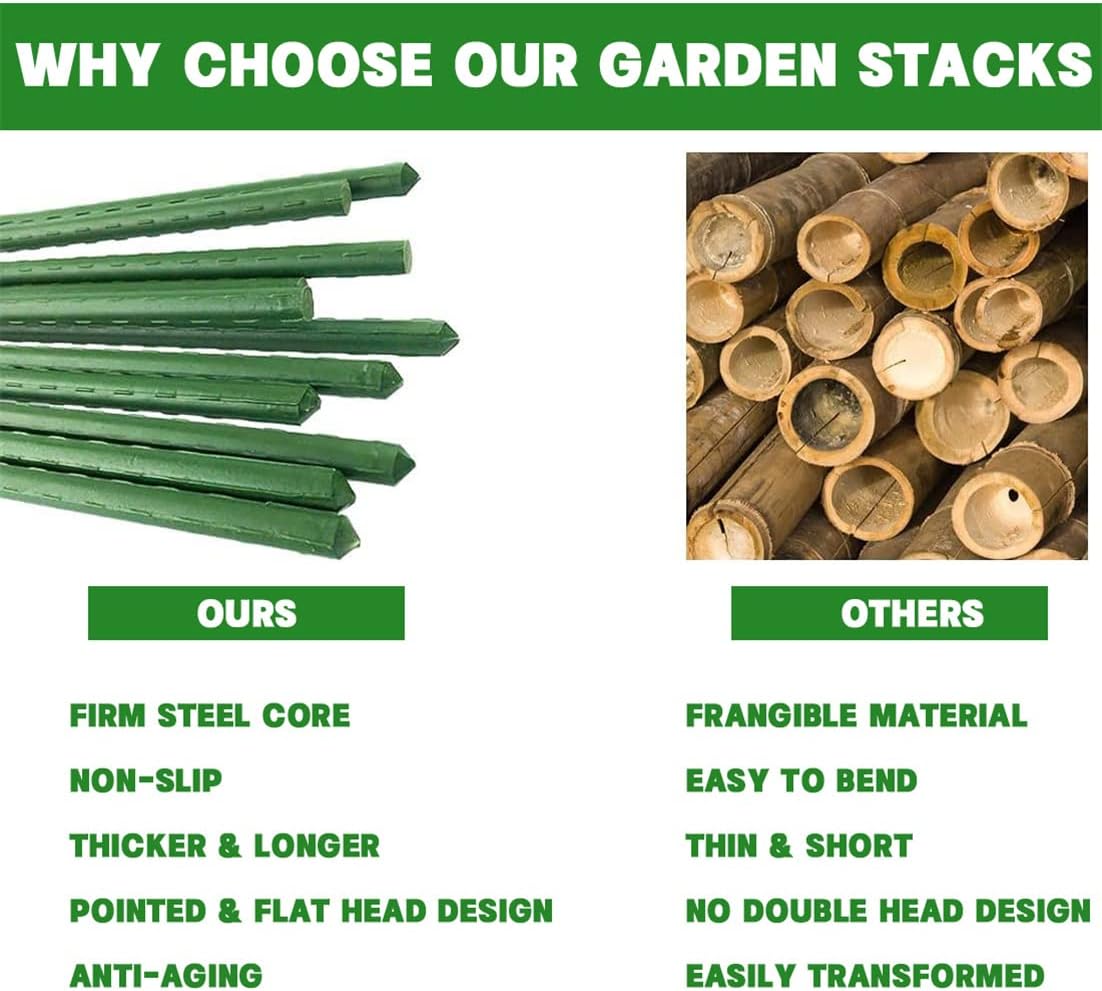 Garden Stakes, Sturdy Plant Support Sticks - 20PCS Plastic Coated Steel Core Stakes with 5PCS Connector for Climbing Plants, Beans & Shrubs (16.1 Inch Length)