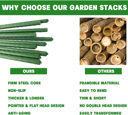 Garden Stakes, Sturdy Plant Support Sticks - 20PCS Plastic Coated Steel Core Stakes with 5PCS Connector for Climbing Plants, Beans & Shrubs (16.1 Inch Length)