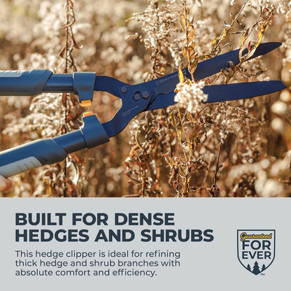 Woodland Tools Heavy Duty Hedge Shears, 23 Inch Manual Hedge Clippers with 10 Inch Lever-Assist Blades and Non Stick Coating, Branch Trimmer for Dense Shrubs and Overgrown Hedges