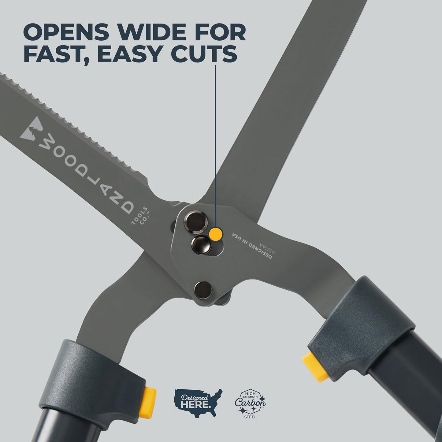 Woodland Tools Heavy Duty Hedge Shears, 23 Inch Manual Hedge Clippers with 10 Inch Lever-Assist Blades and Non Stick Coating, Branch Trimmer for Dense Shrubs and Overgrown Hedges
