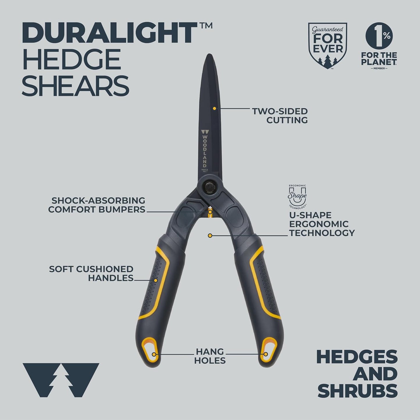 Woodland Tools Heavy Duty Hedge Shears, 23 Inch Manual Hedge Clippers with 10 Inch Lever-Assist Blades and Non Stick Coating, Branch Trimmer for Dense Shrubs and Overgrown Hedges