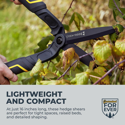 Woodland Tools Heavy Duty Hedge Shears, 23 Inch Manual Hedge Clippers with 10 Inch Lever-Assist Blades and Non Stick Coating, Branch Trimmer for Dense Shrubs and Overgrown Hedges