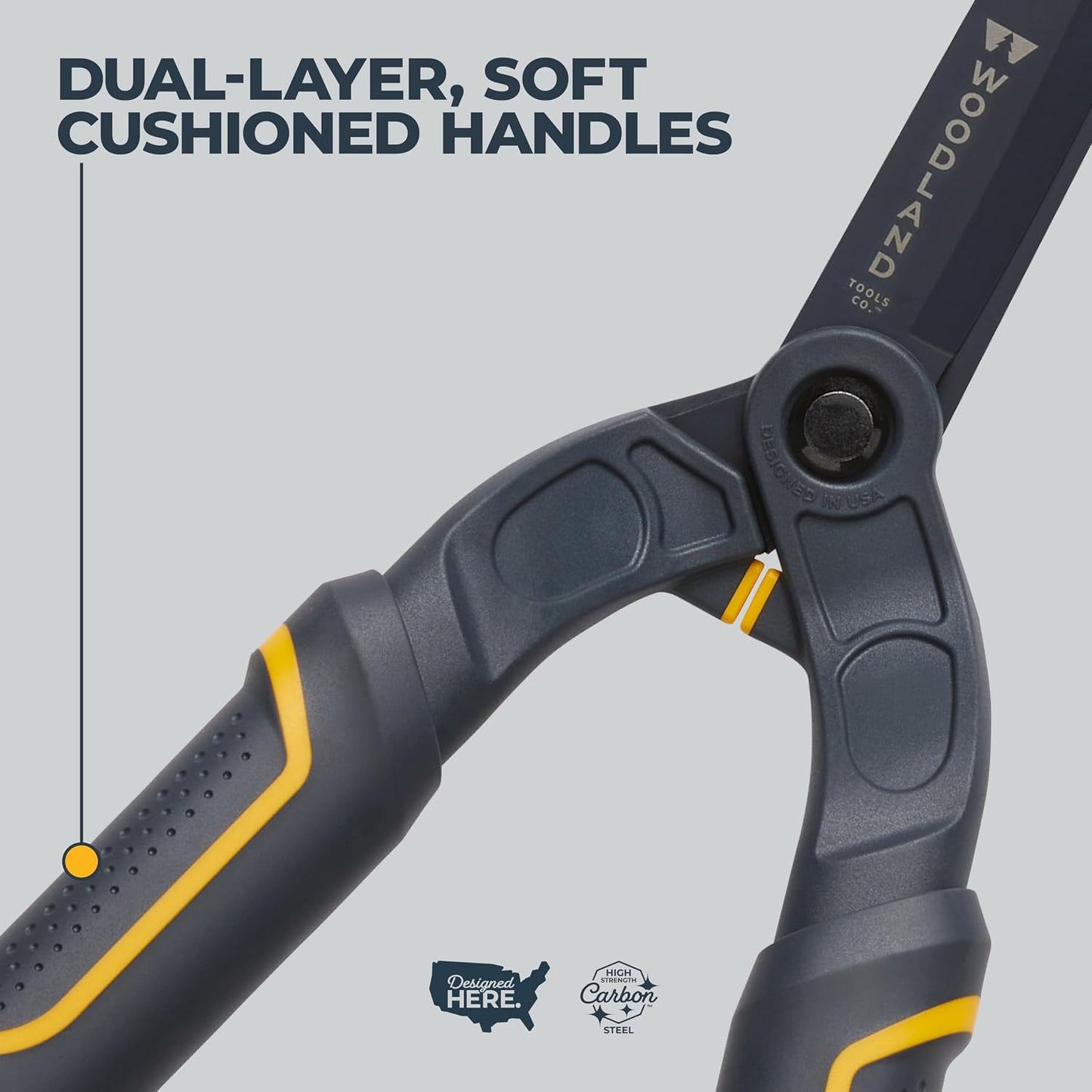 Woodland Tools Heavy Duty Hedge Shears, 23 Inch Manual Hedge Clippers with 10 Inch Lever-Assist Blades and Non Stick Coating, Branch Trimmer for Dense Shrubs and Overgrown Hedges