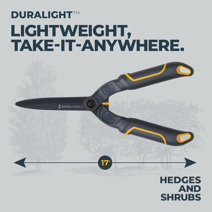 Woodland Tools Heavy Duty Hedge Shears, 23 Inch Manual Hedge Clippers with 10 Inch Lever-Assist Blades and Non Stick Coating, Branch Trimmer for Dense Shrubs and Overgrown Hedges