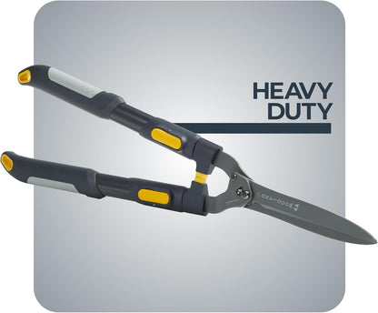 Woodland Tools Heavy Duty Hedge Shears, 23 Inch Manual Hedge Clippers with 10 Inch Lever-Assist Blades and Non Stick Coating, Branch Trimmer for Dense Shrubs and Overgrown Hedges