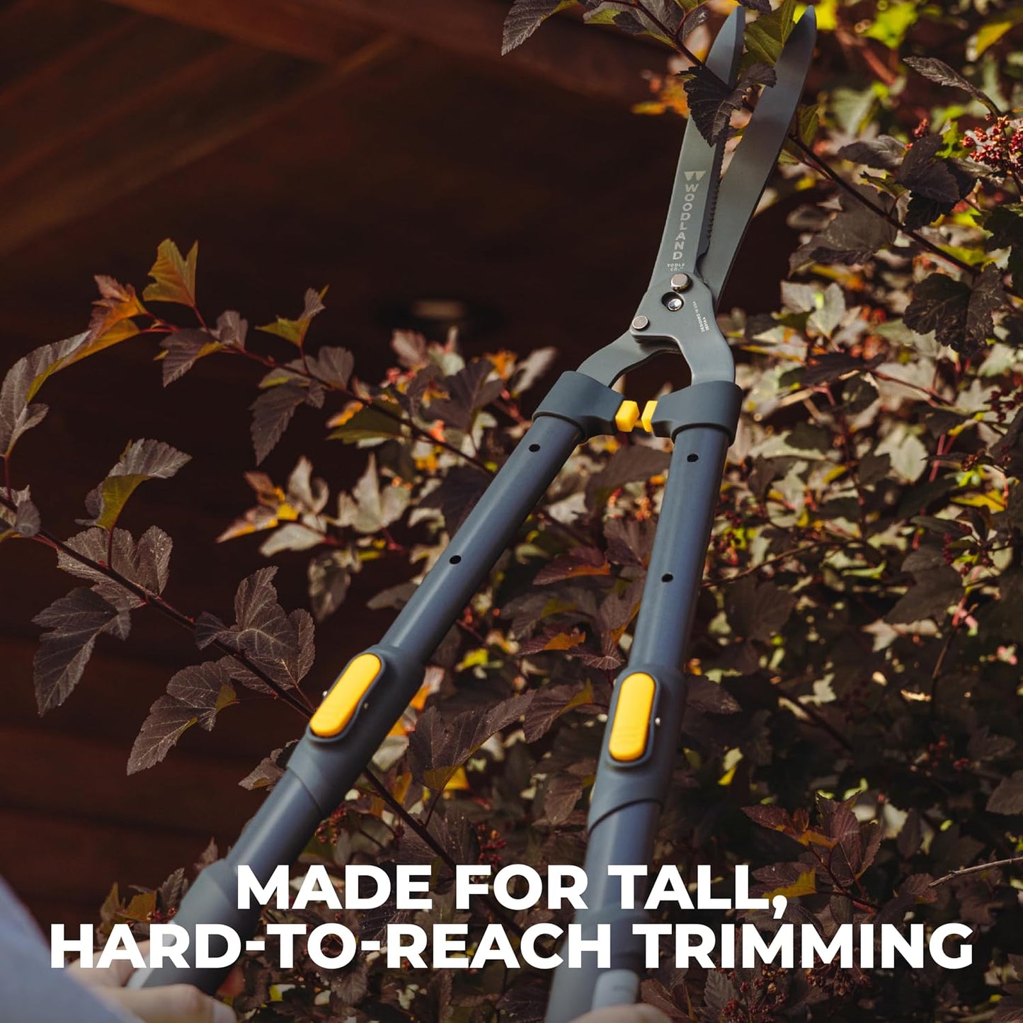 Woodland Tools Heavy Duty Hedge Shears, 23 Inch Manual Hedge Clippers with 10 Inch Lever-Assist Blades and Non Stick Coating, Branch Trimmer for Dense Shrubs and Overgrown Hedges