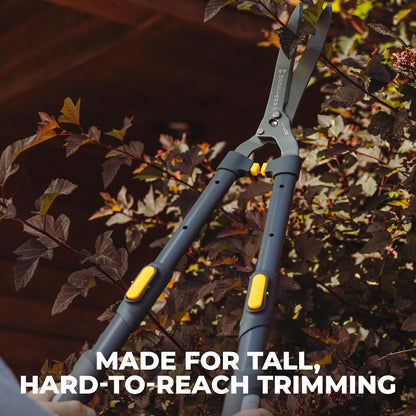 Woodland Tools Heavy Duty Hedge Shears, 23 Inch Manual Hedge Clippers with 10 Inch Lever-Assist Blades and Non Stick Coating, Branch Trimmer for Dense Shrubs and Overgrown Hedges