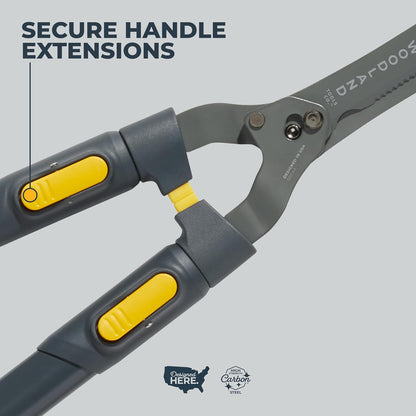 Woodland Tools Heavy Duty Hedge Shears, 23 Inch Manual Hedge Clippers with 10 Inch Lever-Assist Blades and Non Stick Coating, Branch Trimmer for Dense Shrubs and Overgrown Hedges