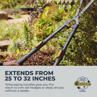 Woodland Tools Heavy Duty Hedge Shears, 23 Inch Manual Hedge Clippers with 10 Inch Lever-Assist Blades and Non Stick Coating, Branch Trimmer for Dense Shrubs and Overgrown Hedges