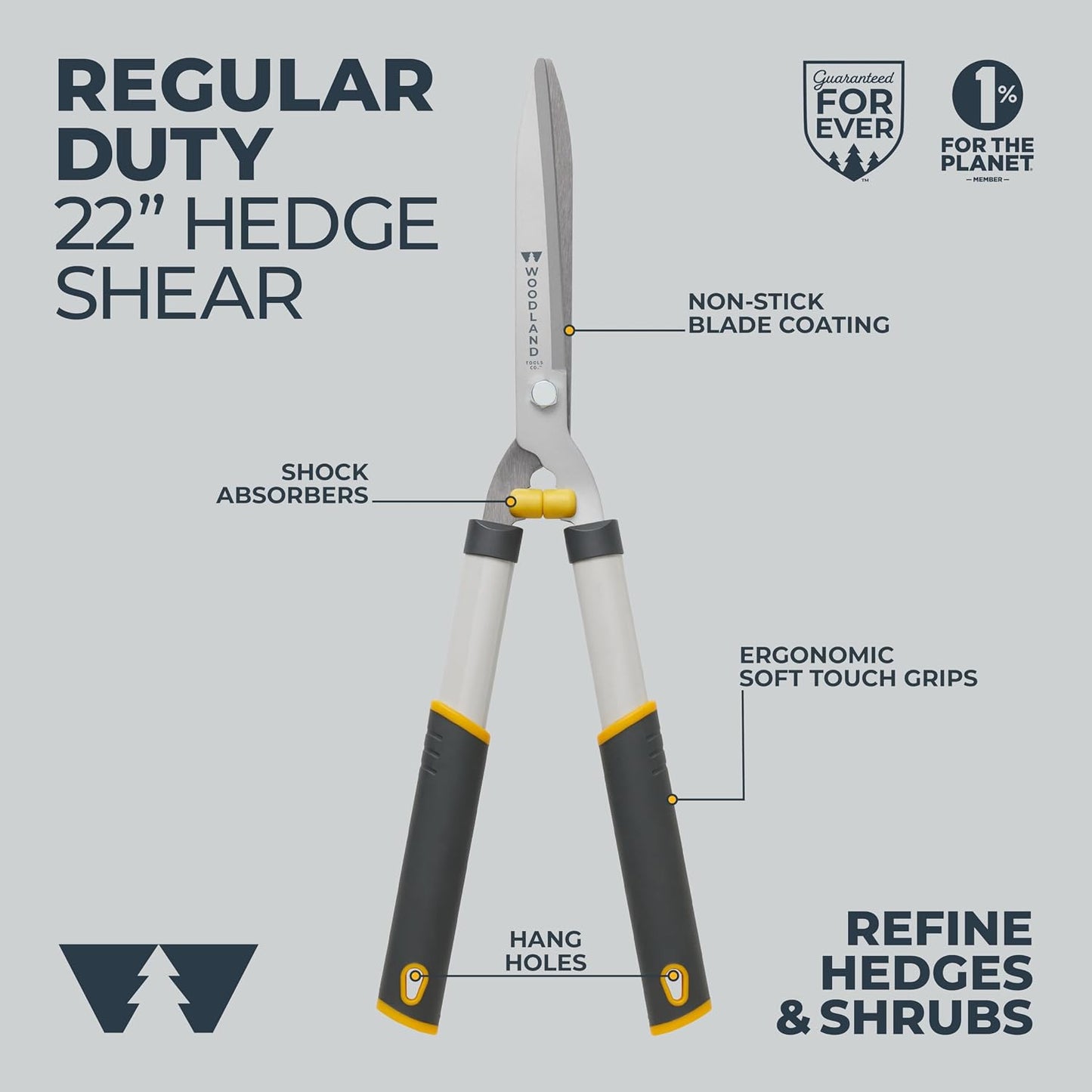 Woodland Tools Heavy Duty Hedge Shears, 23 Inch Manual Hedge Clippers with 10 Inch Lever-Assist Blades and Non Stick Coating, Branch Trimmer for Dense Shrubs and Overgrown Hedges