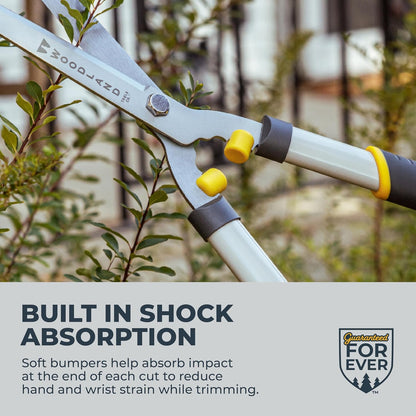 Woodland Tools Heavy Duty Hedge Shears, 23 Inch Manual Hedge Clippers with 10 Inch Lever-Assist Blades and Non Stick Coating, Branch Trimmer for Dense Shrubs and Overgrown Hedges