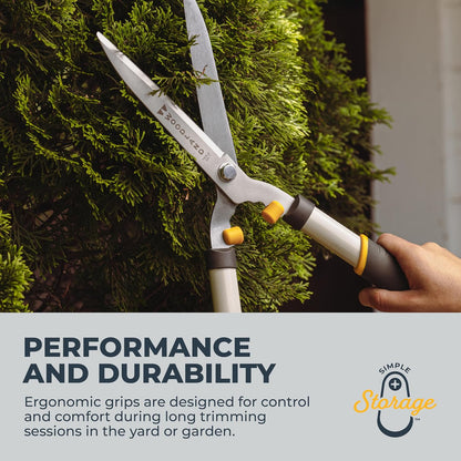 Woodland Tools Heavy Duty Hedge Shears, 23 Inch Manual Hedge Clippers with 10 Inch Lever-Assist Blades and Non Stick Coating, Branch Trimmer for Dense Shrubs and Overgrown Hedges