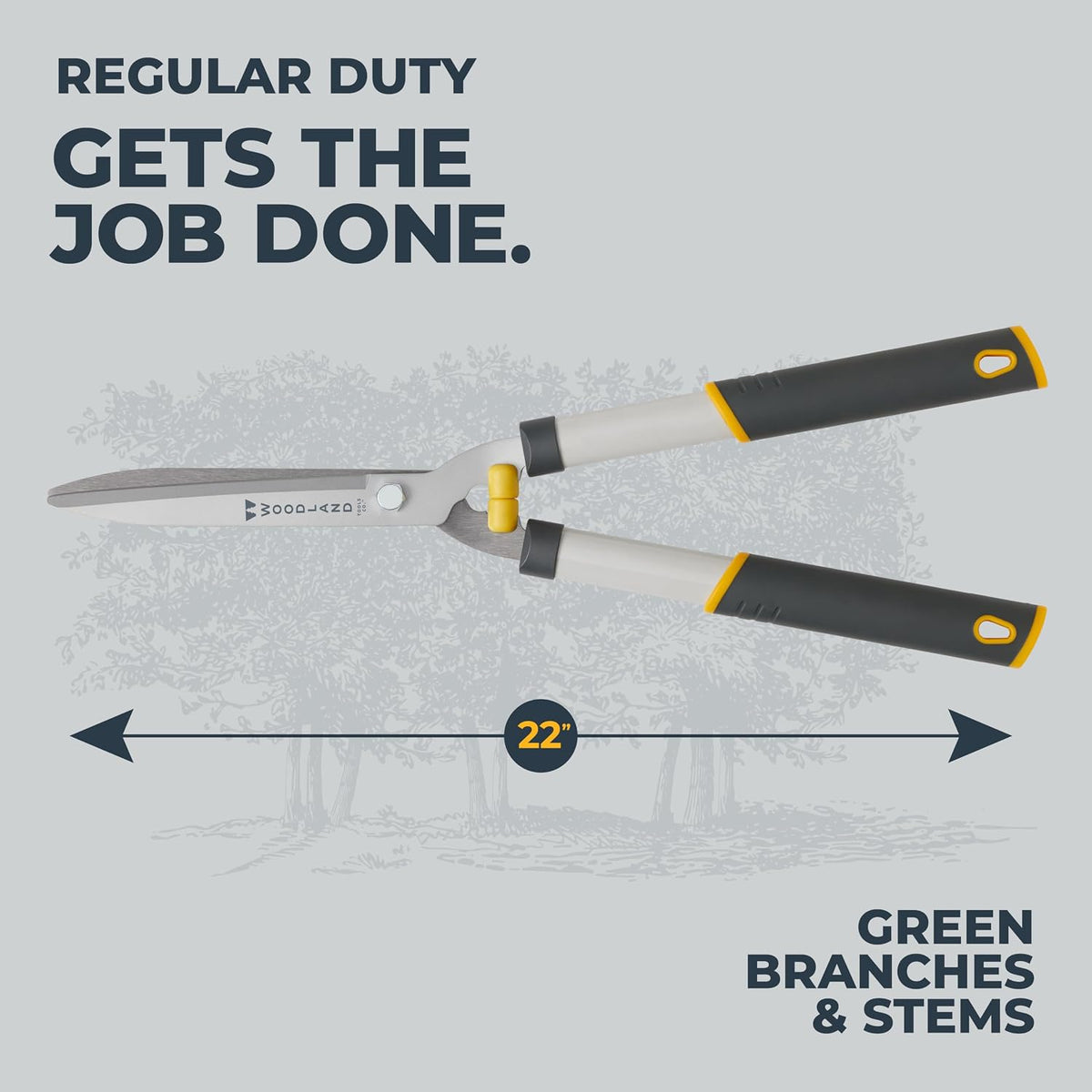 Woodland Tools Heavy Duty Hedge Shears, 23 Inch Manual Hedge Clippers with 10 Inch Lever-Assist Blades and Non Stick Coating, Branch Trimmer for Dense Shrubs and Overgrown Hedges