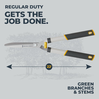 Woodland Tools Heavy Duty Hedge Shears, 23 Inch Manual Hedge Clippers with 10 Inch Lever-Assist Blades and Non Stick Coating, Branch Trimmer for Dense Shrubs and Overgrown Hedges