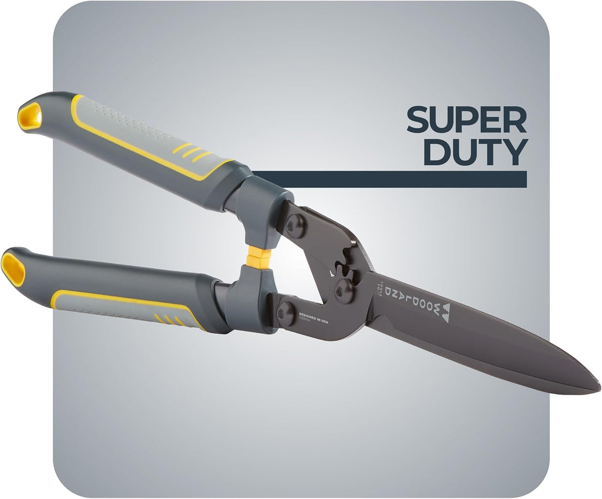 Woodland Tools Heavy Duty Hedge Shears, 23 Inch Manual Hedge Clippers with 10 Inch Lever-Assist Blades and Non Stick Coating, Branch Trimmer for Dense Shrubs and Overgrown Hedges