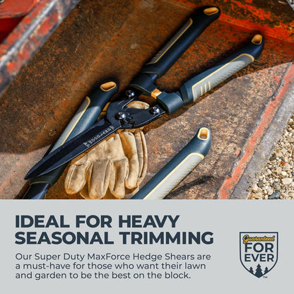 Woodland Tools Heavy Duty Hedge Shears, 23 Inch Manual Hedge Clippers with 10 Inch Lever-Assist Blades and Non Stick Coating, Branch Trimmer for Dense Shrubs and Overgrown Hedges