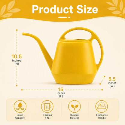 Plastic Watering Can, Yellow, 1-Gallon