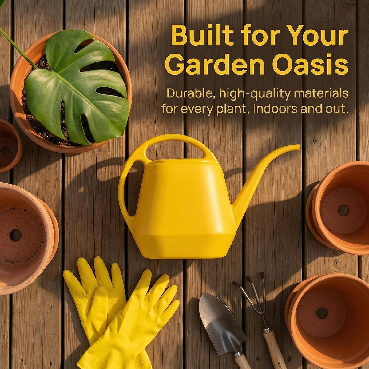 Plastic Watering Can, Yellow, 1-Gallon