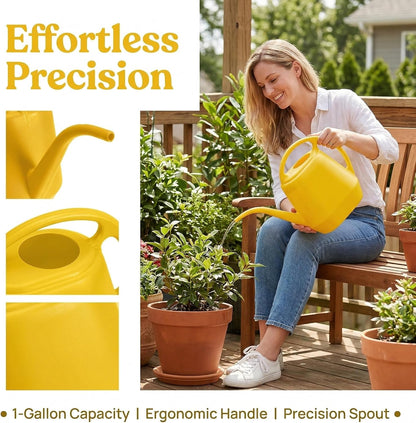 Plastic Watering Can, Yellow, 1-Gallon