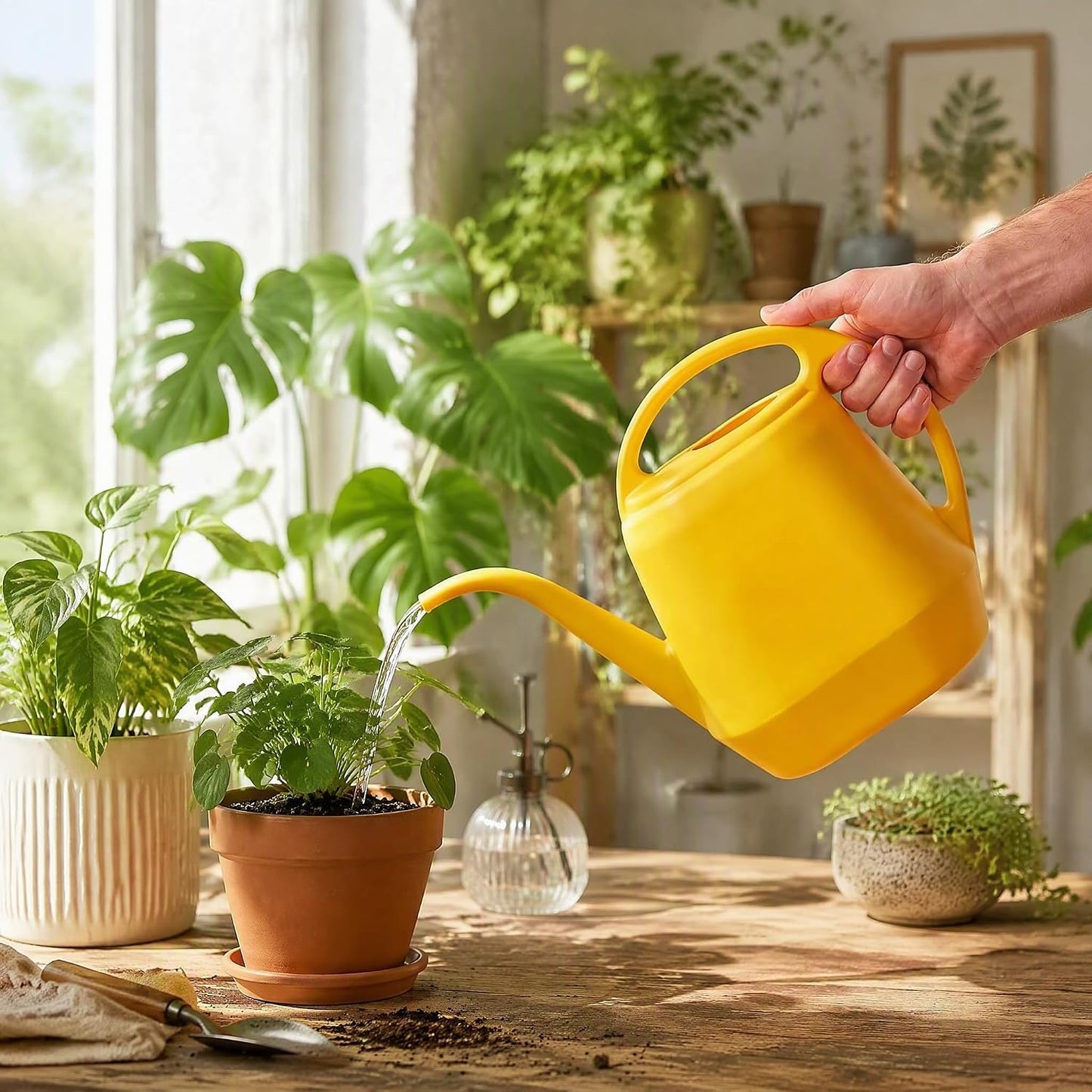 Plastic Watering Can, Yellow, 1-Gallon