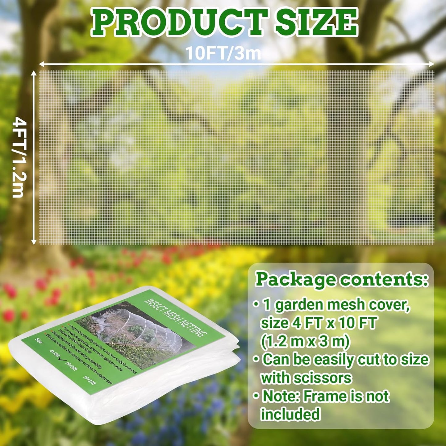 Ultra Fine 10'x33' Garden Netting,Pest Barrier & Bird Netting, Plant Mesh Net Row Cover for Garden,Greenhouse,Patio,Raised Beds, Protecting Vegetables, Flowers, Trees