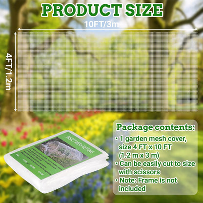 Ultra Fine 10'x33' Garden Netting,Pest Barrier & Bird Netting, Plant Mesh Net Row Cover for Garden,Greenhouse,Patio,Raised Beds, Protecting Vegetables, Flowers, Trees