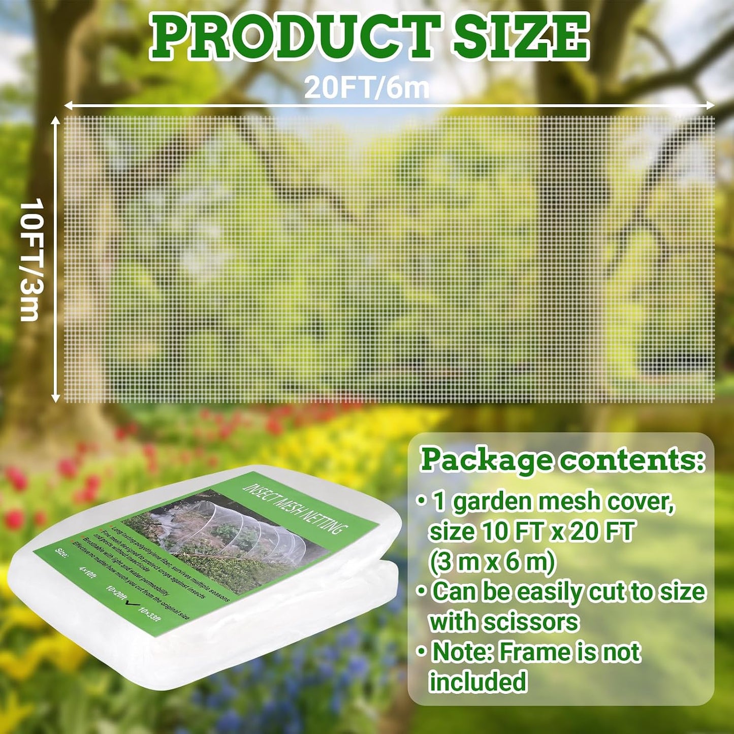 Ultra Fine 10'x33' Garden Netting,Pest Barrier & Bird Netting, Plant Mesh Net Row Cover for Garden,Greenhouse,Patio,Raised Beds, Protecting Vegetables, Flowers, Trees
