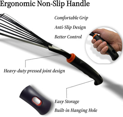 2 Pack Small Hand Rake for Gardening, Mini Leaf & Shrub Rake with Durable Steel Tines, Ergonomic Non-Slip Handle for Flower Beds, Lawn, Leaves & Yard Cleanup